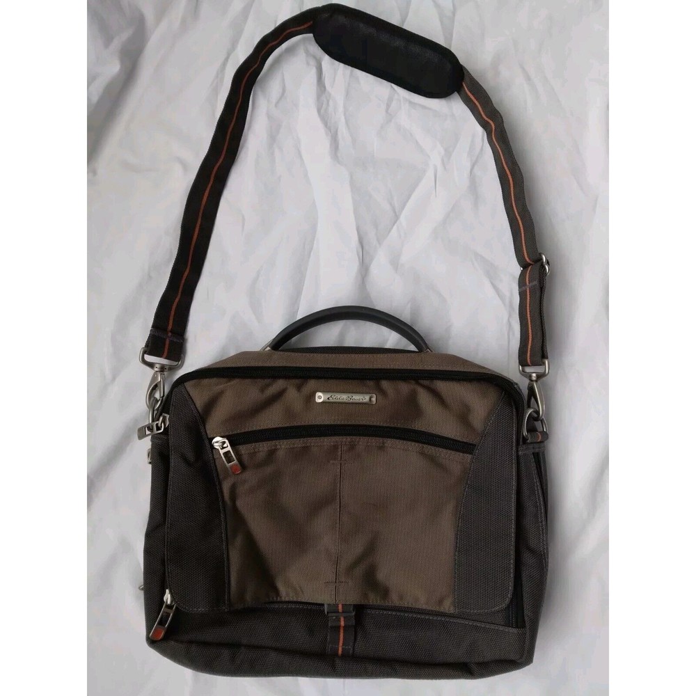 Eddie Bauer Laptop Messenger Bag Adjustable Shoulder Strap Zip Pockets Brown